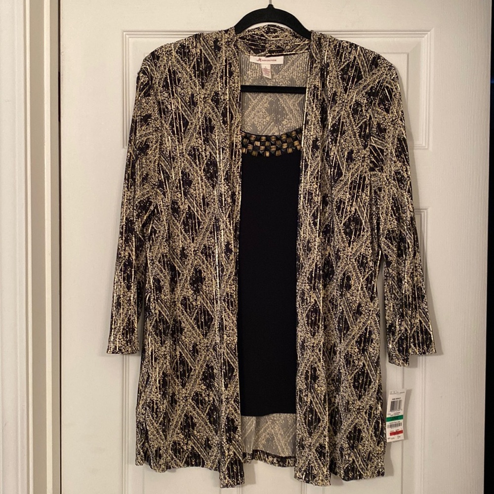 NWT JM Collection black and metallic gold striped tank top w/built in cardigan!